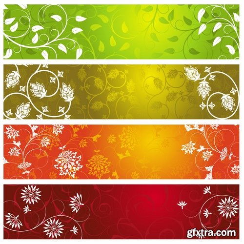 Collection of banners with flowers pattern example 25 EPS