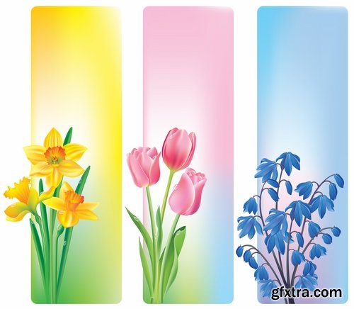 Collection of banners with flowers pattern example 25 EPS