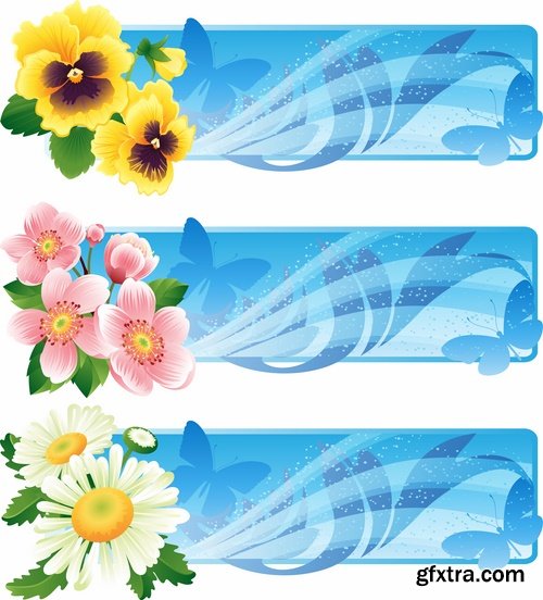 Collection of banners with flowers pattern example 25 EPS