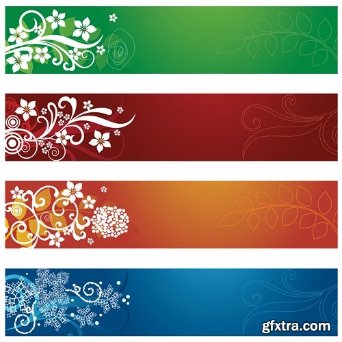 Collection of banners with flowers pattern example 25 EPS