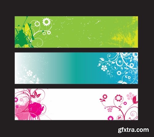 Collection of banners with flowers pattern example 25 EPS