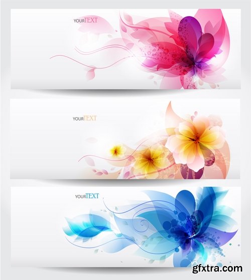 Collection of banners with flowers pattern example 25 EPS