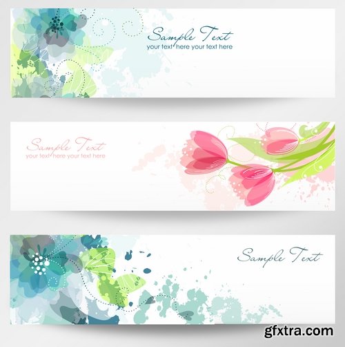 Collection of banners with flowers pattern example 25 EPS