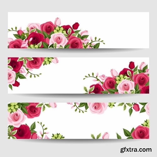 Collection of banners with flowers pattern example 25 EPS