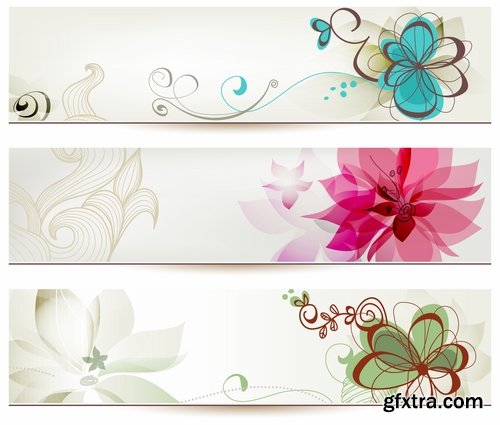 Collection of banners with flowers pattern example 25 EPS