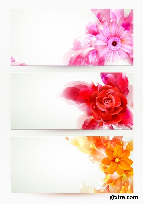 Collection of banners with flowers pattern example 25 EPS