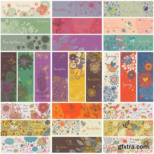 Collection of banners with flowers pattern example 25 EPS