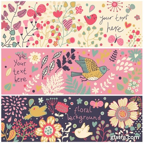 Collection of banners with flowers pattern example 25 EPS