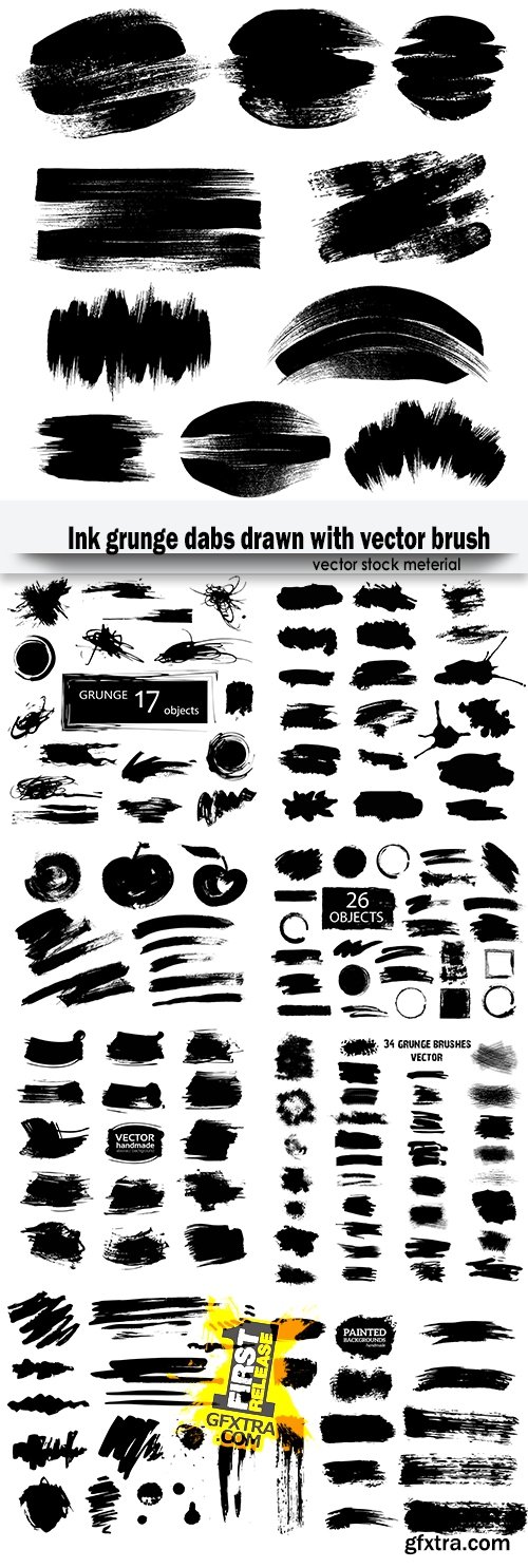 Ink grunge dabs drawn with vector brush