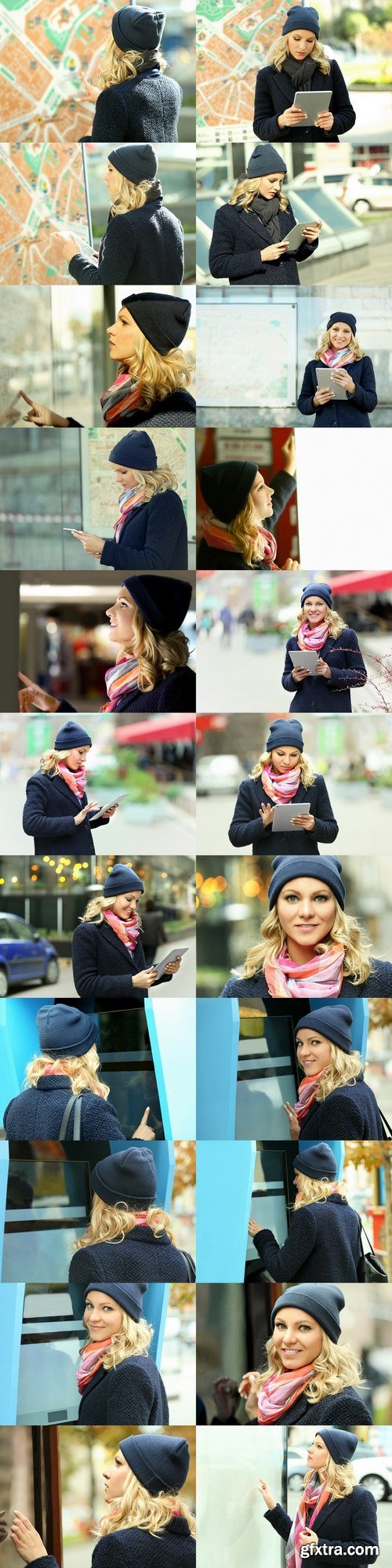 Young woman on blurred city street background