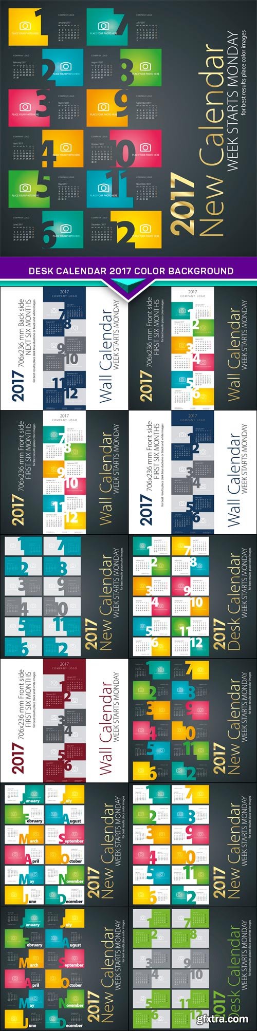 Desk calendar 2017 color background 13X EPS
