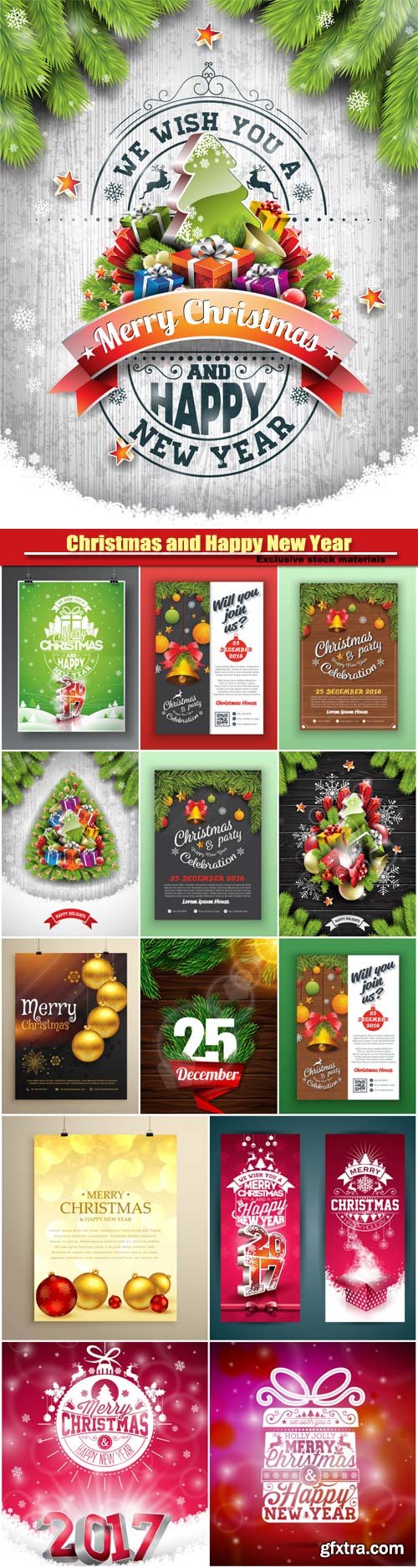 Christmas and Happy New Year party flyer template