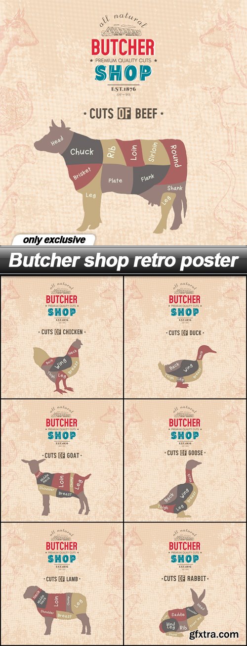 Butcher shop retro poster - 7 EPS