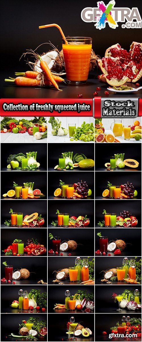 Collection of freshly squeezed juice from fruit and vegetables 25 HQ Jpeg