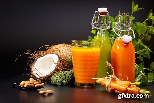 Collection of freshly squeezed juice from fruit and vegetables 25 HQ Jpeg