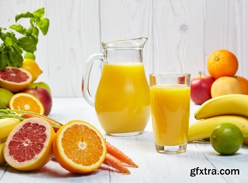 Collection of freshly squeezed juice from fruit and vegetables 25 HQ Jpeg