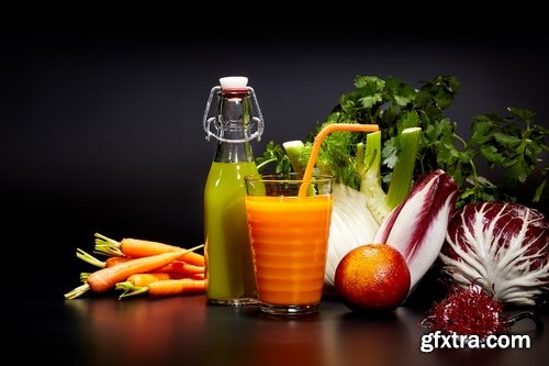 Collection of freshly squeezed juice from fruit and vegetables 25 HQ Jpeg