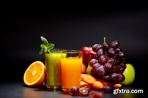 Collection of freshly squeezed juice from fruit and vegetables 25 HQ Jpeg