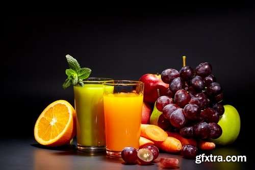 Collection of freshly squeezed juice from fruit and vegetables 25 HQ Jpeg