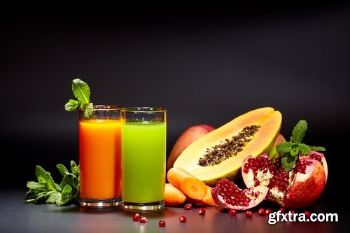 Collection of freshly squeezed juice from fruit and vegetables 25 HQ Jpeg