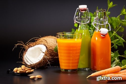 Collection of freshly squeezed juice from fruit and vegetables 25 HQ Jpeg