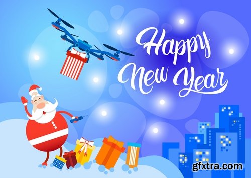 Collection high-tech quadrocopter delivery gift for a new Santa Claus Christmas elf 25 EPS