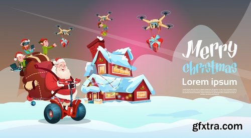 Collection high-tech quadrocopter delivery gift for a new Santa Claus Christmas elf 25 EPS