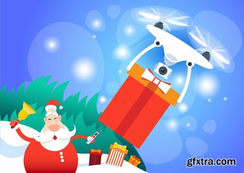 Collection high-tech quadrocopter delivery gift for a new Santa Claus Christmas elf 25 EPS