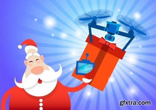 Collection high-tech quadrocopter delivery gift for a new Santa Claus Christmas elf 25 EPS