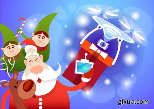 Collection high-tech quadrocopter delivery gift for a new Santa Claus Christmas elf 25 EPS