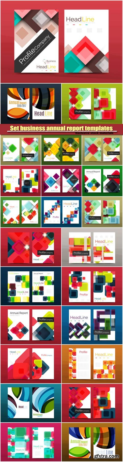 Set business annual report geometric design templates