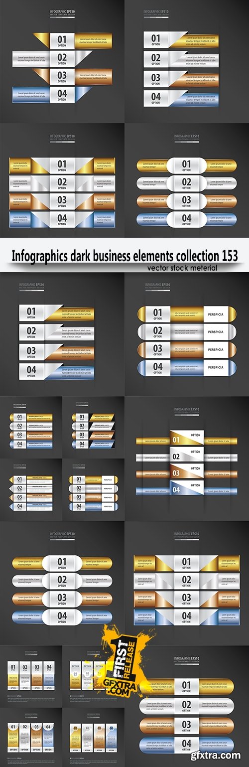 Infographics dark business elements collection 153