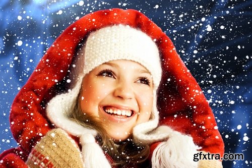 Collection of Christmas illustration of a woman in a fur coat Santa Claus holiday gift 25 HQ Jpeg