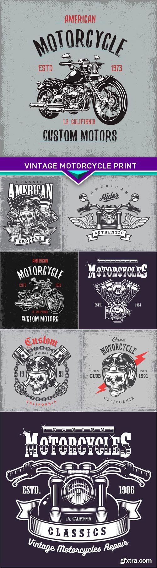 Vintage motorcycle print on grunge background 8X EPS