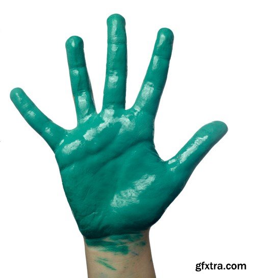 Children's hands in colored paint - 18xUHQ JPEG Photo Stock