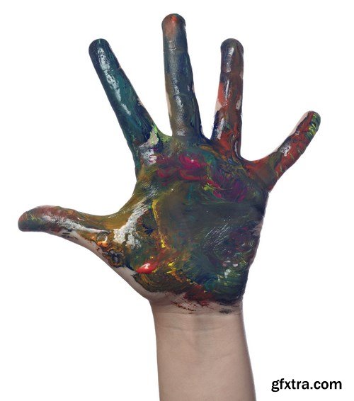 Children's hands in colored paint - 18xUHQ JPEG Photo Stock