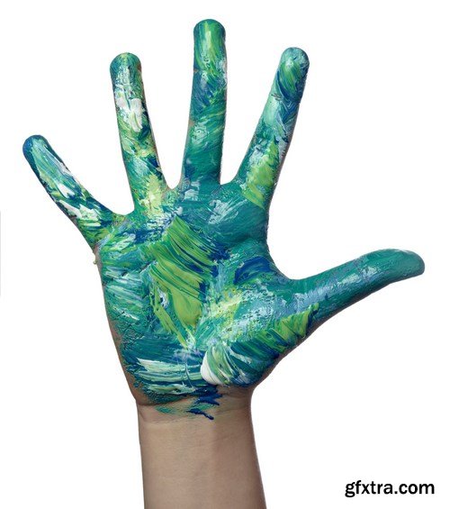 Children's hands in colored paint - 18xUHQ JPEG Photo Stock