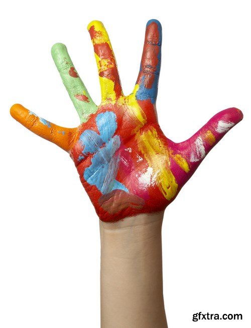 Children's hands in colored paint - 18xUHQ JPEG Photo Stock