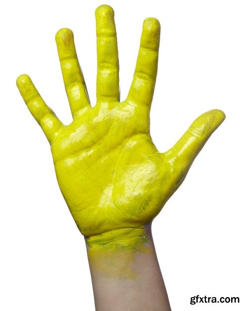 Children's hands in colored paint - 18xUHQ JPEG Photo Stock