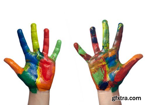 Children's hands in colored paint - 18xUHQ JPEG Photo Stock