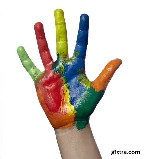 Children's hands in colored paint - 18xUHQ JPEG Photo Stock