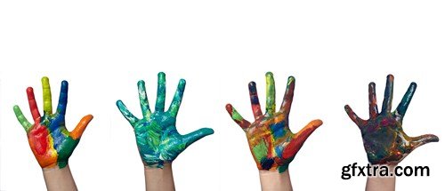 Children's hands in colored paint - 18xUHQ JPEG Photo Stock