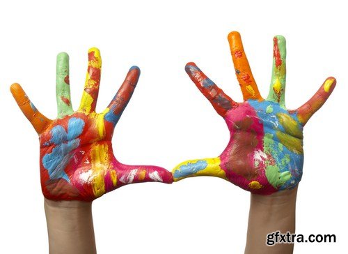 Children's hands in colored paint - 18xUHQ JPEG Photo Stock