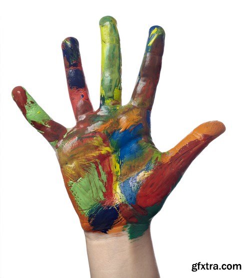 Children's hands in colored paint - 18xUHQ JPEG Photo Stock