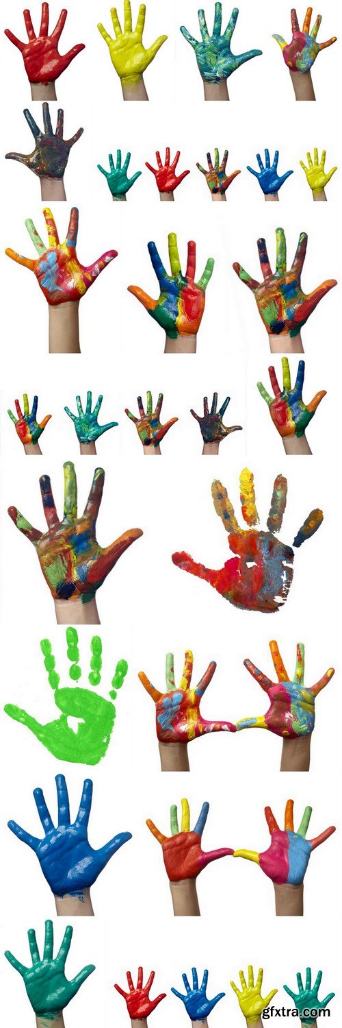 Children's hands in colored paint - 18xUHQ JPEG Photo Stock