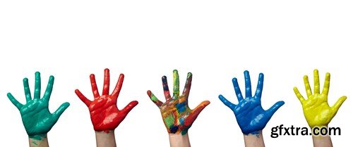 Children's hands in colored paint - 18xUHQ JPEG Photo Stock