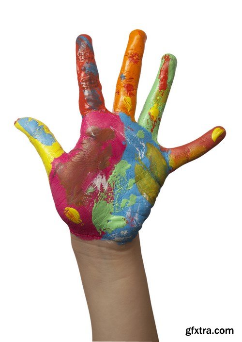 Children's hands in colored paint - 18xUHQ JPEG Photo Stock