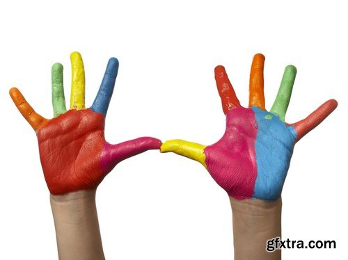 Children's hands in colored paint - 18xUHQ JPEG Photo Stock