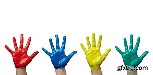 Children's hands in colored paint - 18xUHQ JPEG Photo Stock