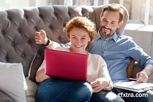 Woman and Man - Working with Laptop & Taking Notes 2 - 25xUHQ JPEG Photo Stock